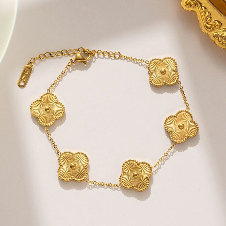 Elegant Gold Finish Clover Chain Bracelet | Office & Casual Wear Bracelet