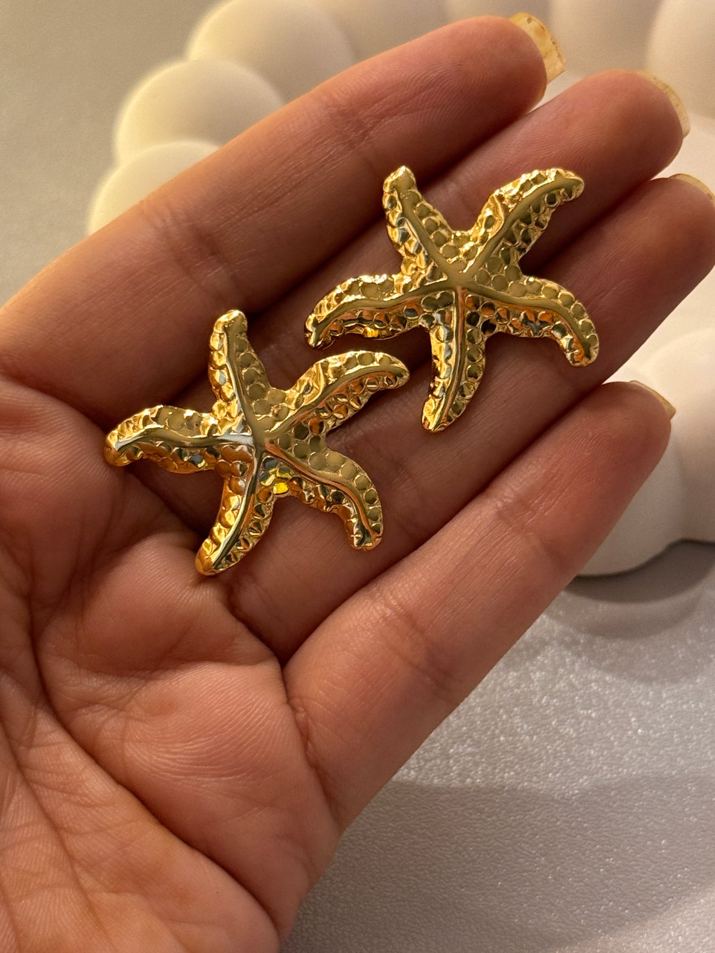 Golden Starfish Statement Earrings – Textured Anti-Tarnish Sea-Inspired Studs for Women | Priya Jewellery
