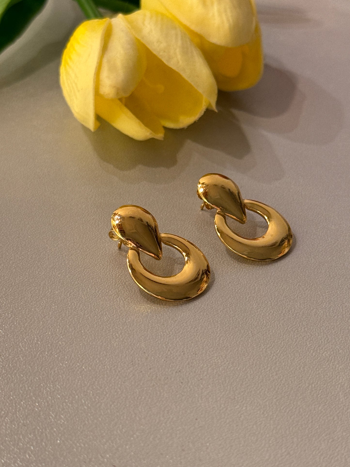 Golden Teardrop Hoop Earrings – Bold Anti-Tarnish Statement Earrings for Women | Priya Jewellery