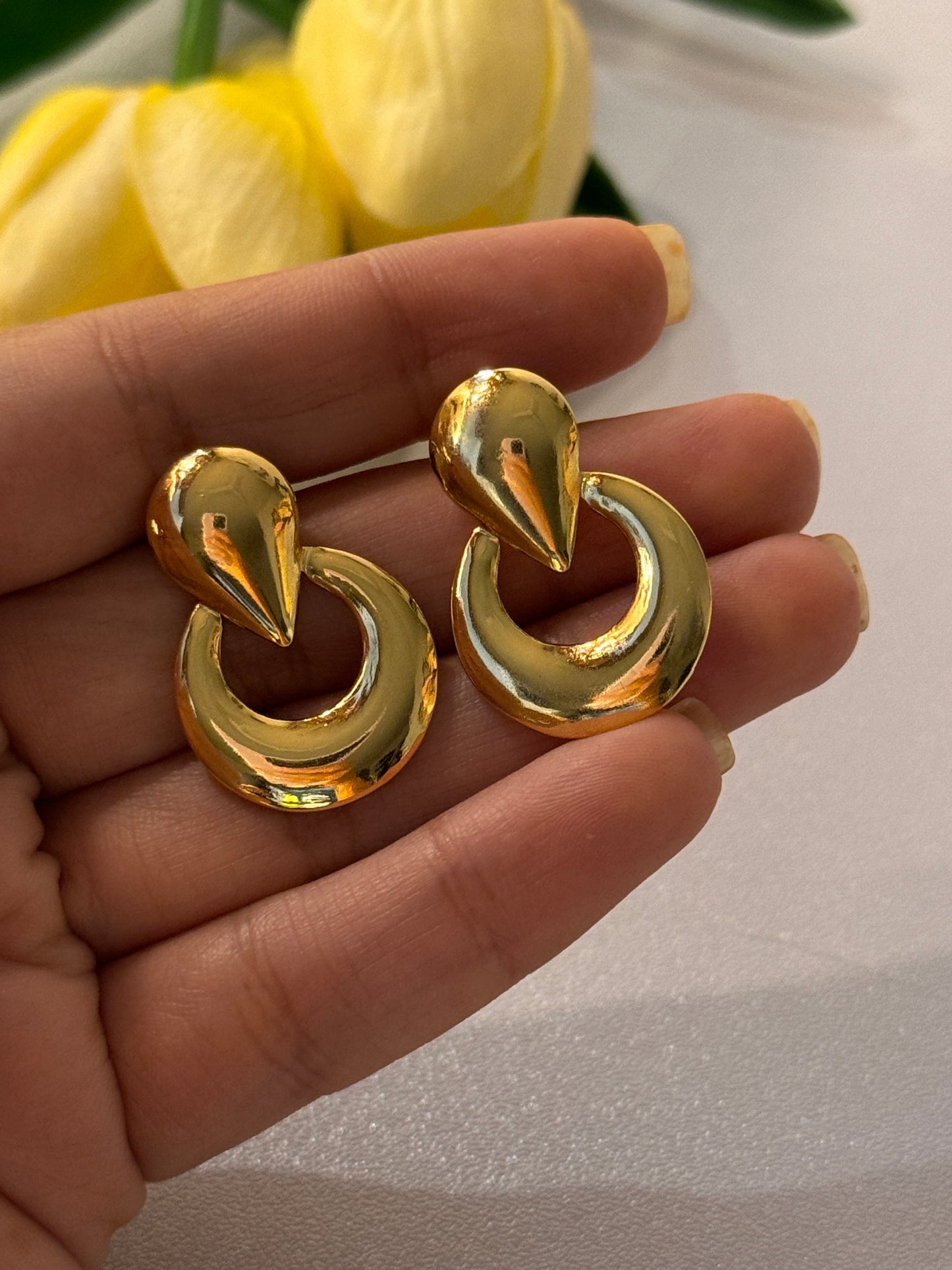 Golden Teardrop Hoop Earrings – Bold Anti-Tarnish Statement Earrings for Women | Priya Jewellery