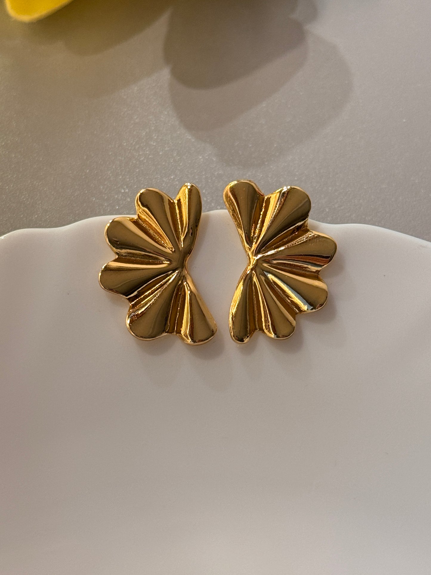 Golden Fan Statement Stud Earrings – Elegant Anti-Tarnish Designer Earrings for Women | Priya Jewellery