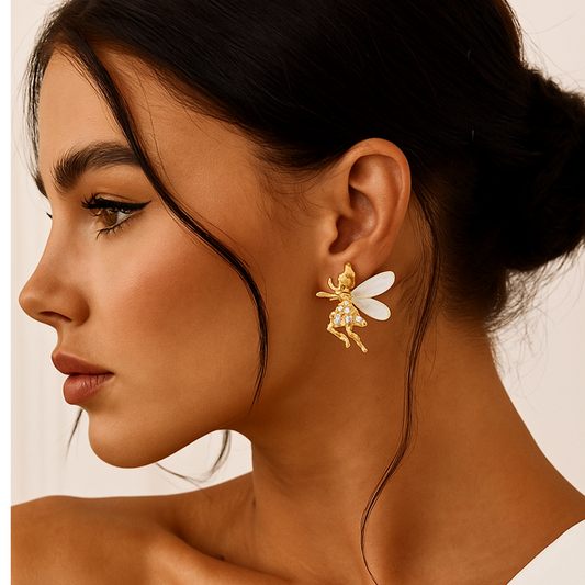 Fairy Wing Stud Earrings – Elegant Crystal Gold Plated Earrings for Women