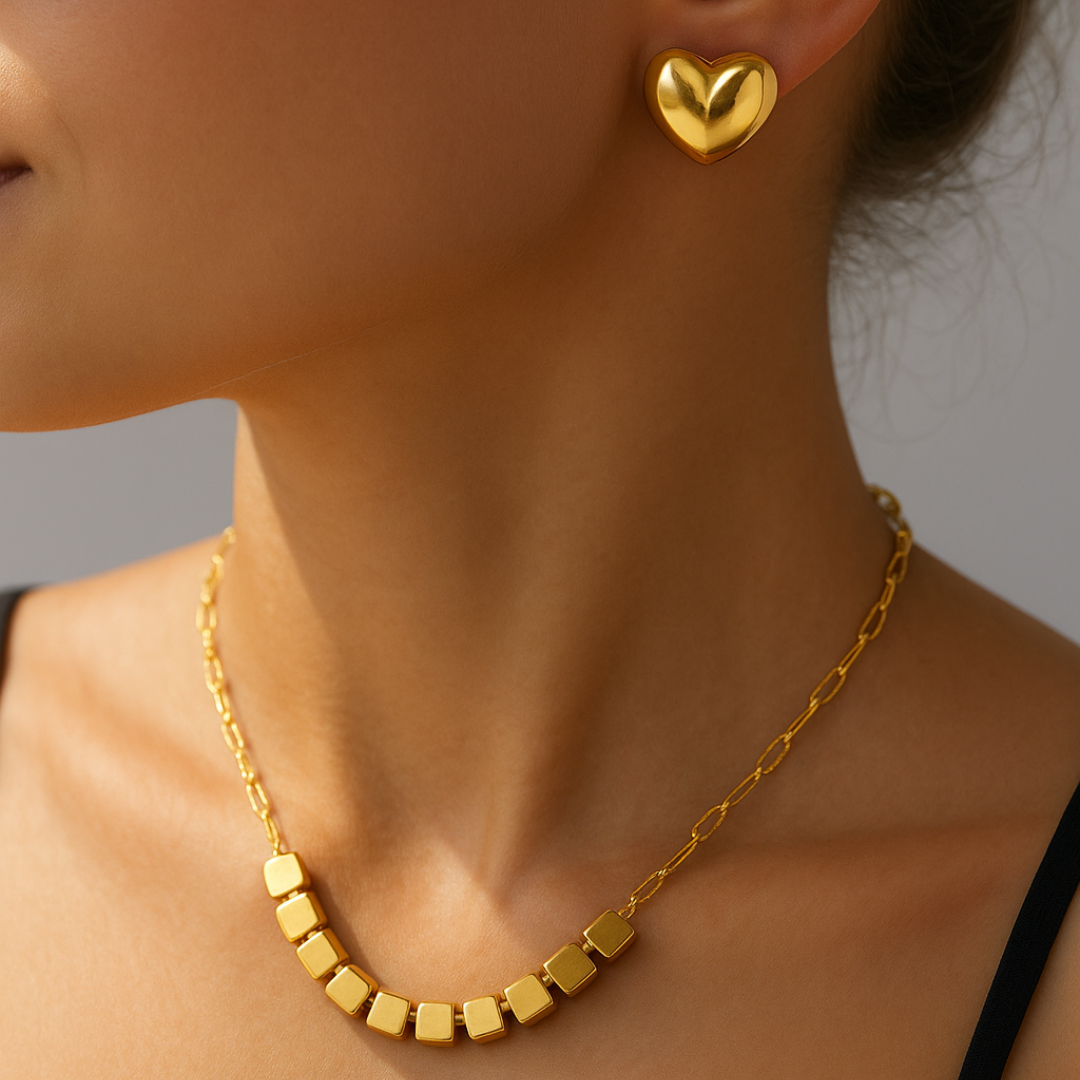 Elegant Gold Cube Bead Necklace for Women – Minimalist Designer Jewelry