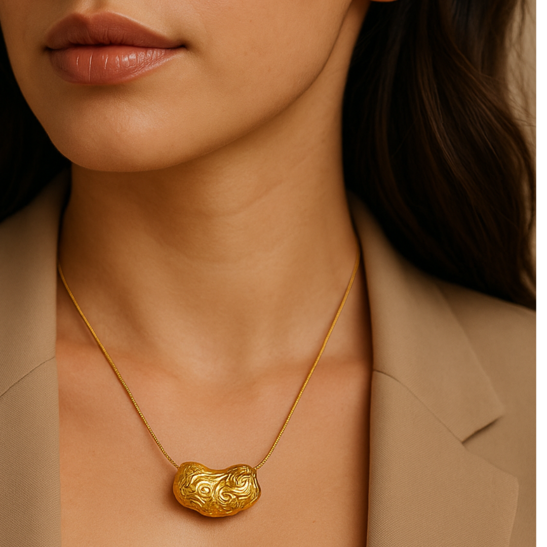 Gold Filigree Nugget Pendant Necklace – Elegant Designer Jewelry for Women”