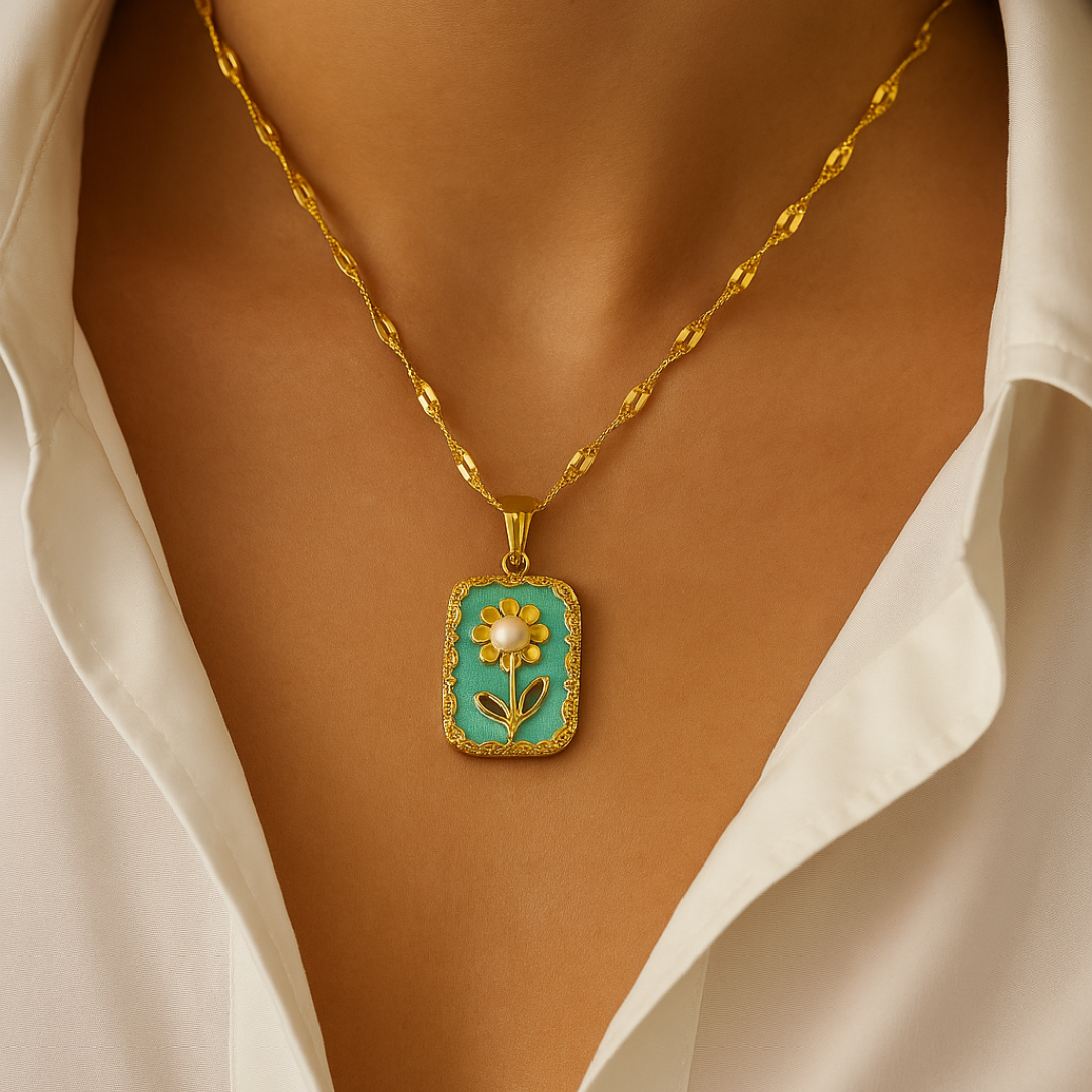 Hand painted enamel Floral Necklace