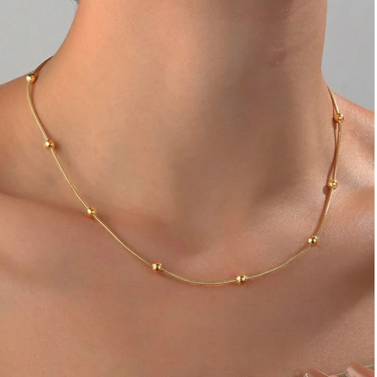 Western Stylish Golden Stainless Steel Beads Chain Necklace, Minimalist Style For Women And Girls