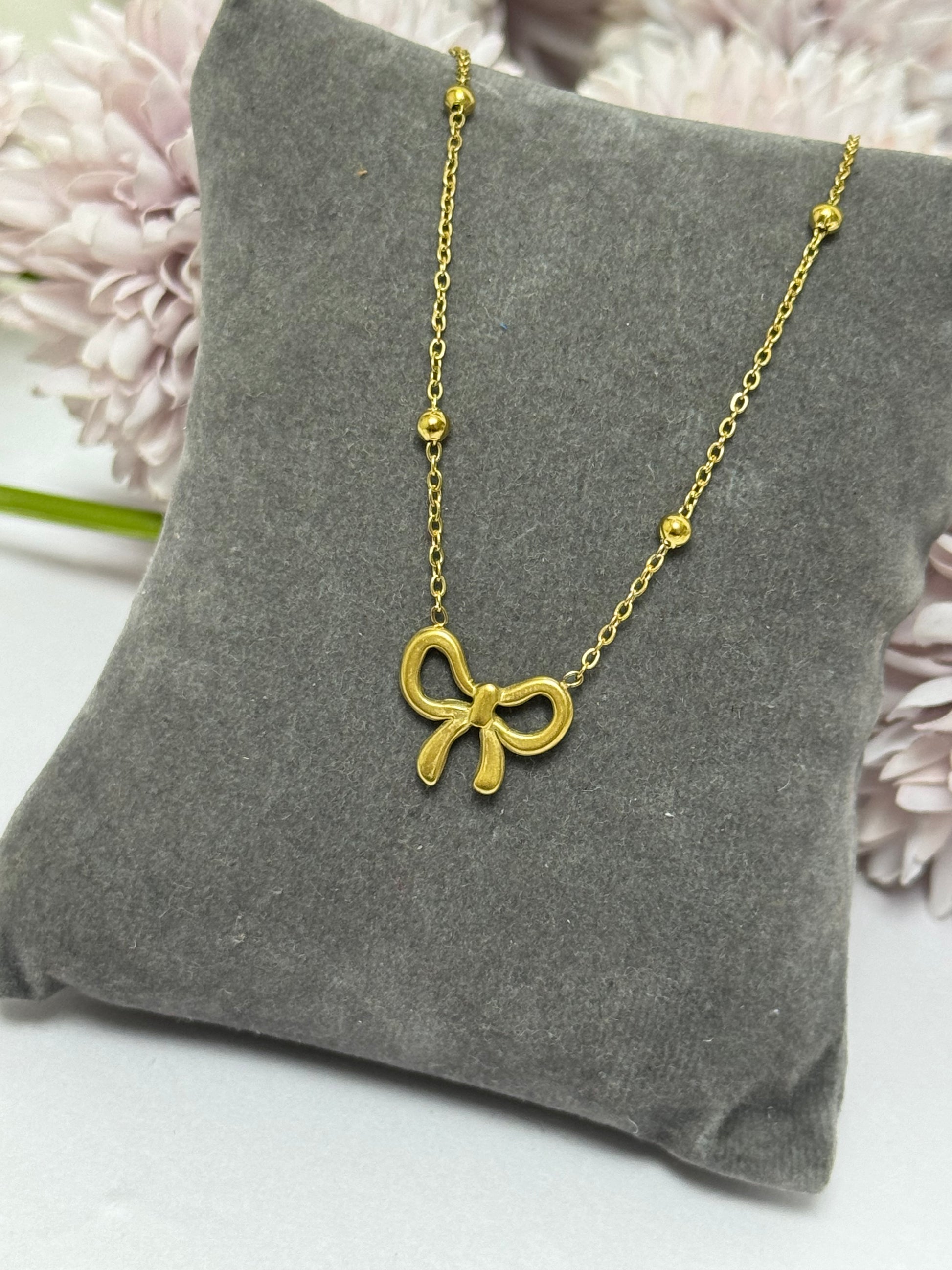 Korean bow anti tarnish necklace chain