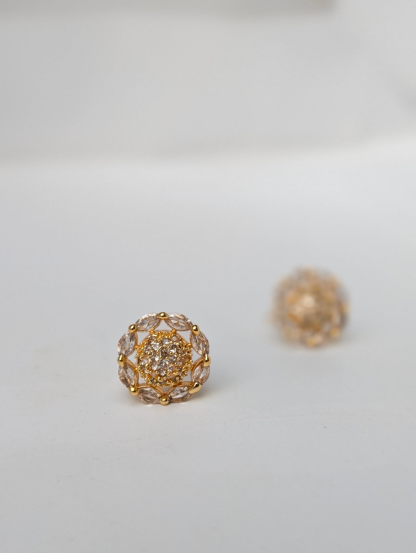 Golden halo CZ stone stud earrings for women – gold plated imitation jewellery