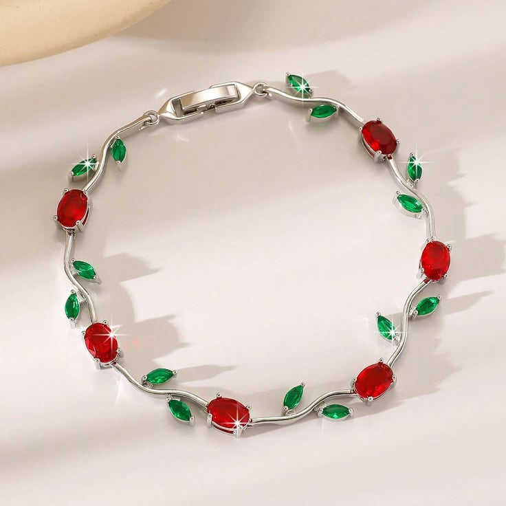 Silver Ruby Tulip Vine Bracelet