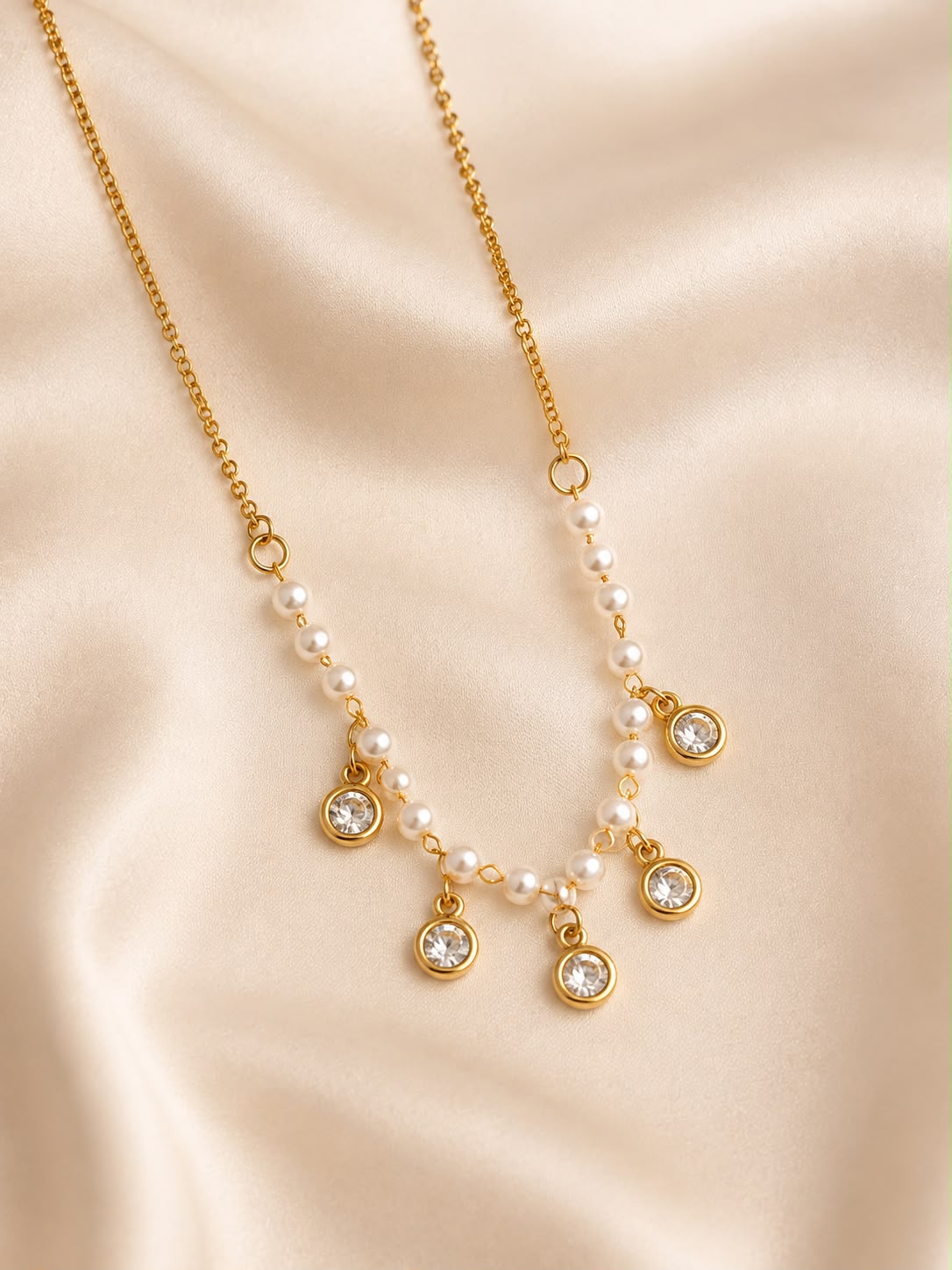 Pearl Crystal Charm Necklace for Women | Anti-Tarnish Gold Stainless Steel Necklace