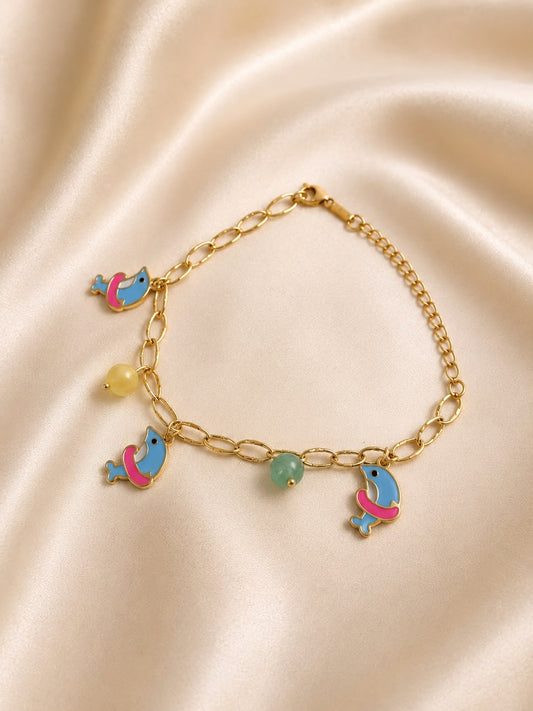 Blue Bird Charm Bracelet for Women | Anti-Tarnish Gold Stainless Steel Charm Bracelet