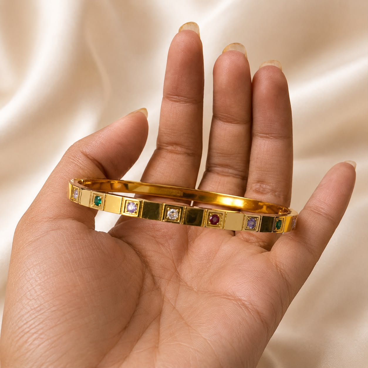 Multicolor Crystal Gold Bangle for Women | Anti-Tarnish Stainless Steel Bracelet