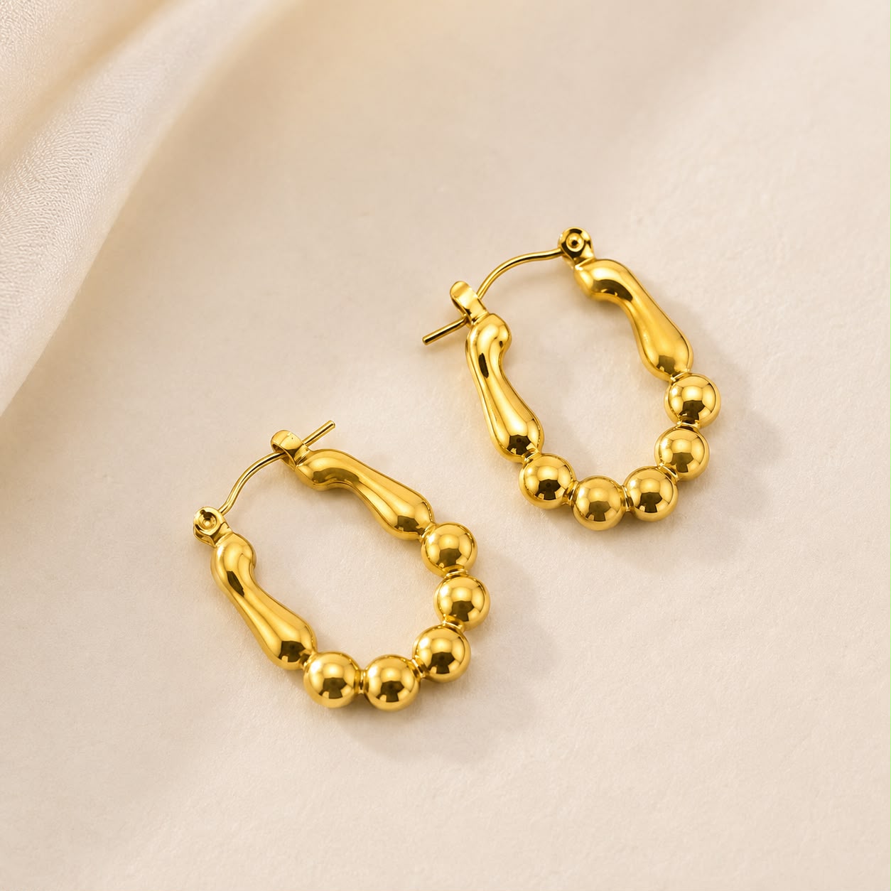 Gold Beaded Hoop Earrings for Women | Anti-Tarnish Stainless Steel Hoop Earrings