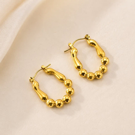 Gold Beaded Hoop Earrings for Women | Anti-Tarnish Stainless Steel Hoop Earrings