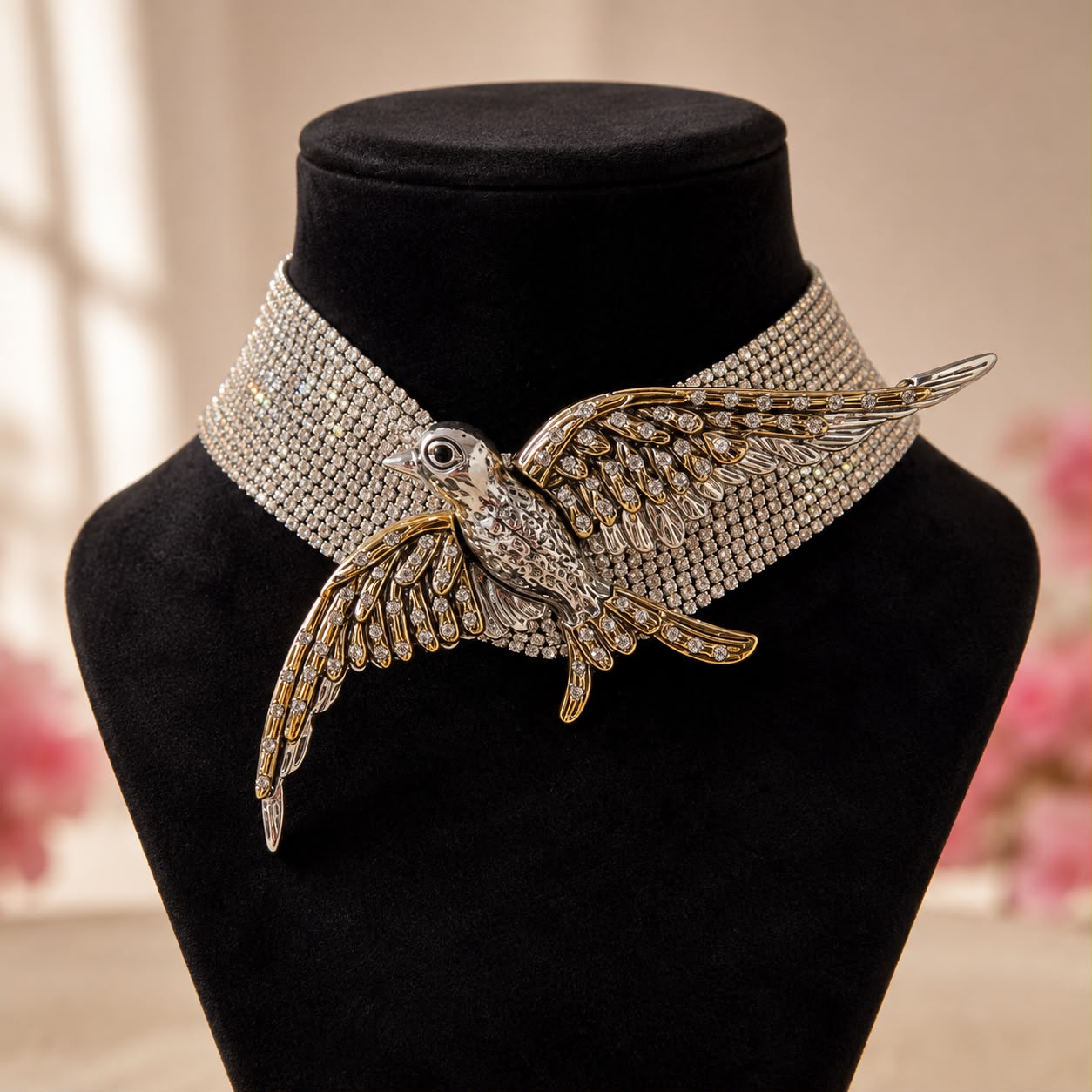 Crystal Bird Choker Necklace for Women | Luxury Rhinestone Statement Collar Necklace