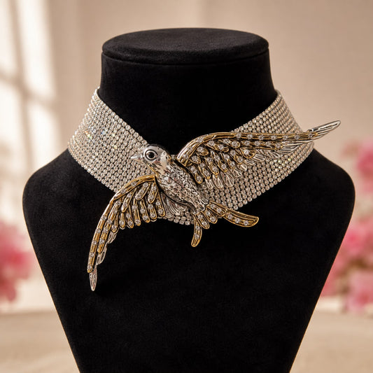 Crystal Bird Choker Necklace for Women | Luxury Rhinestone Statement Collar Necklace