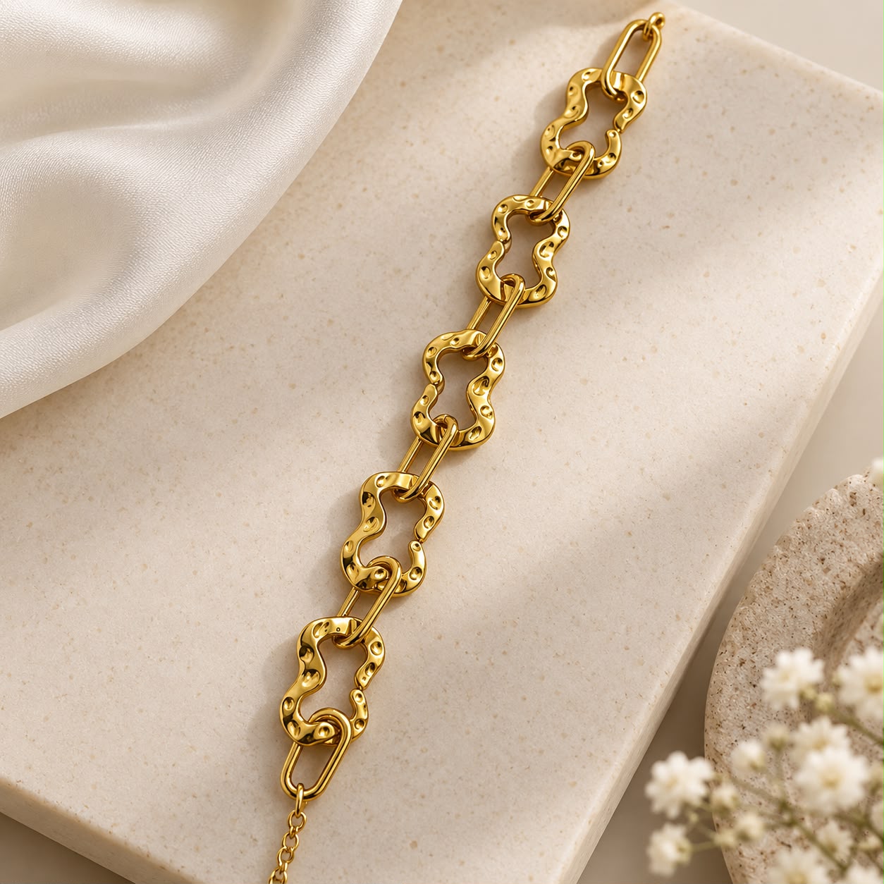 Gold Sculpted Link Statement Bracelet for Women