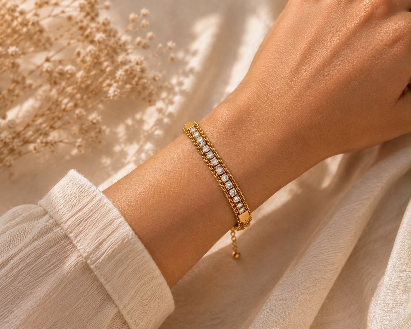 Gold Crystal Tennis Bracelet for Women