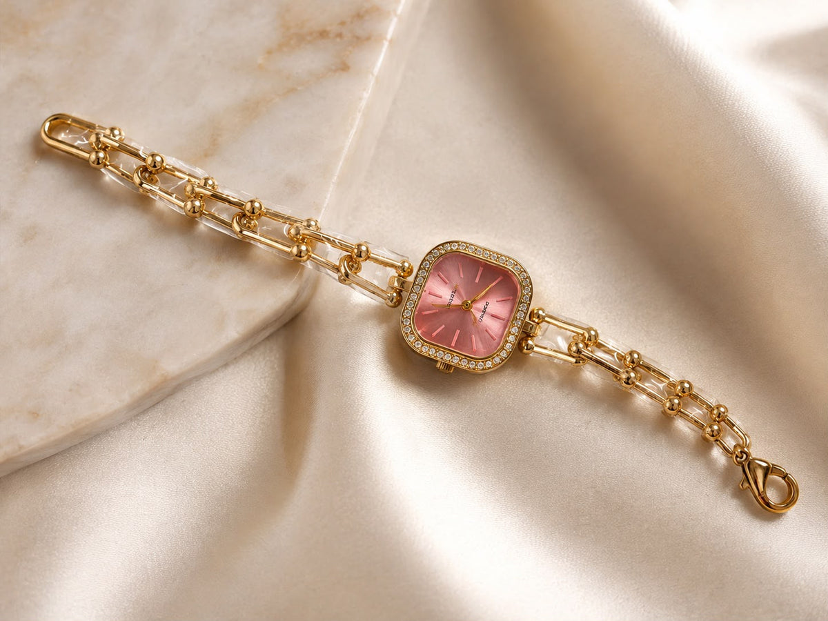 Pink Square Dial Bracelet Watch for Women