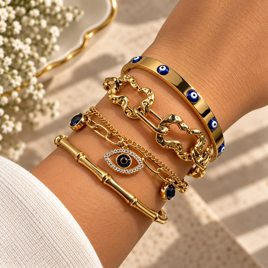 Gold Evil Eye Bracelet Set for Women