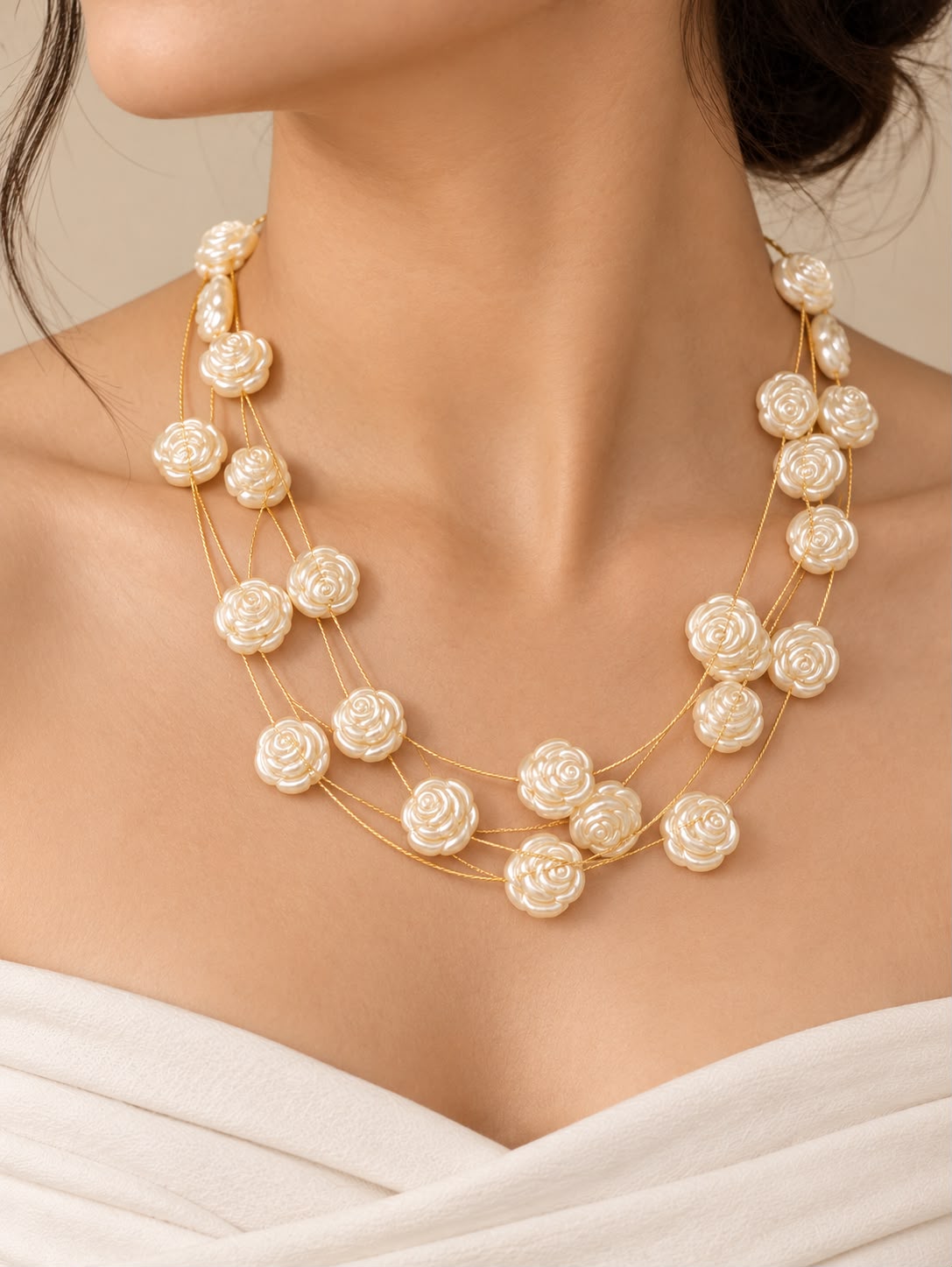 Layered Floral Pearl Necklace