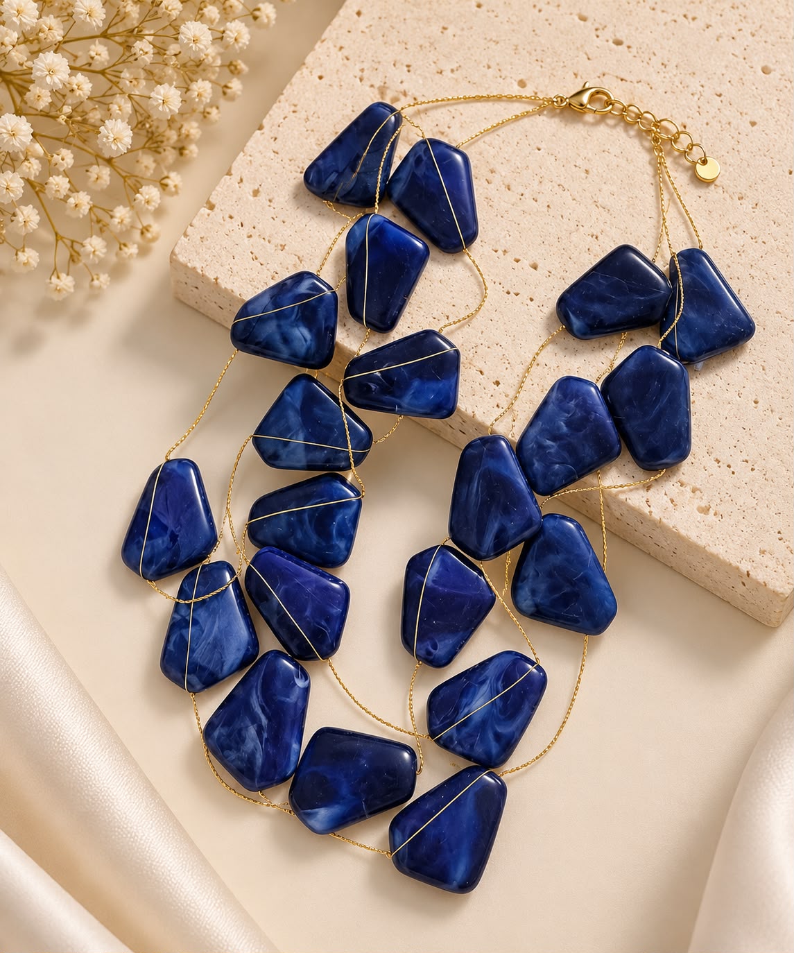 Royal Blue Stone Layered Statement Necklace