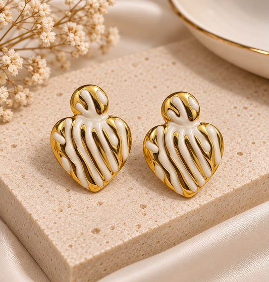 Ivory Enamel Heart Statement Earrings