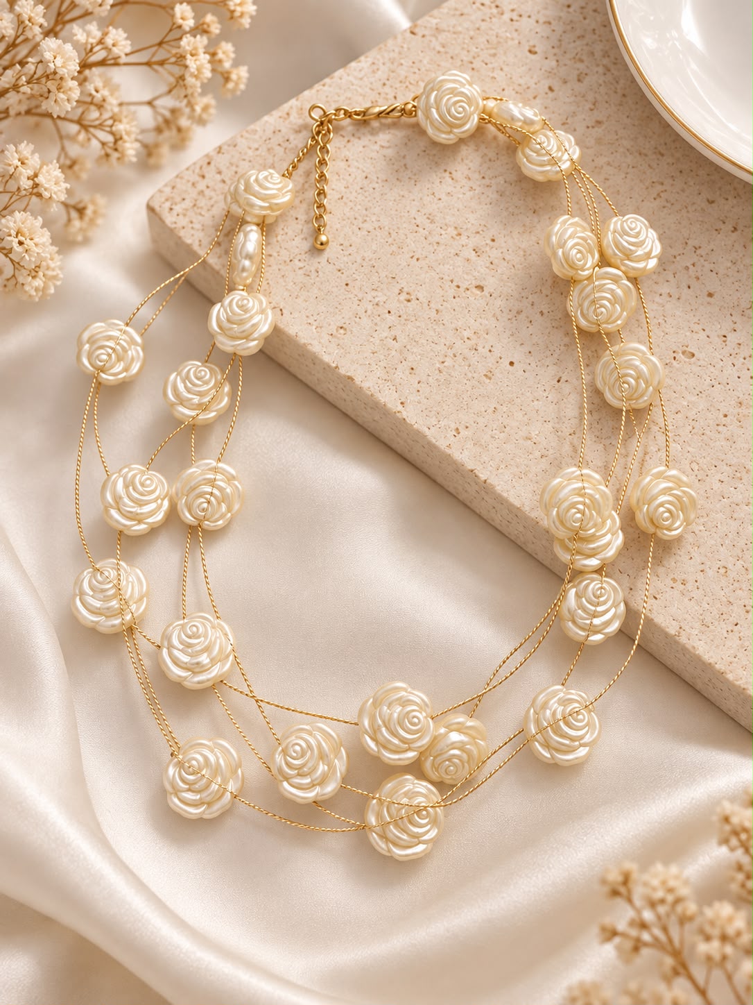 Layered Floral Pearl Necklace